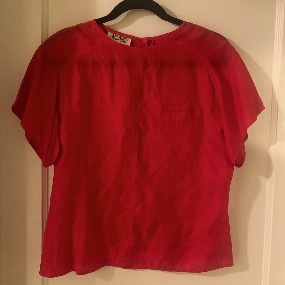 Beautiful Red Milagro 100 % Silk Blouse